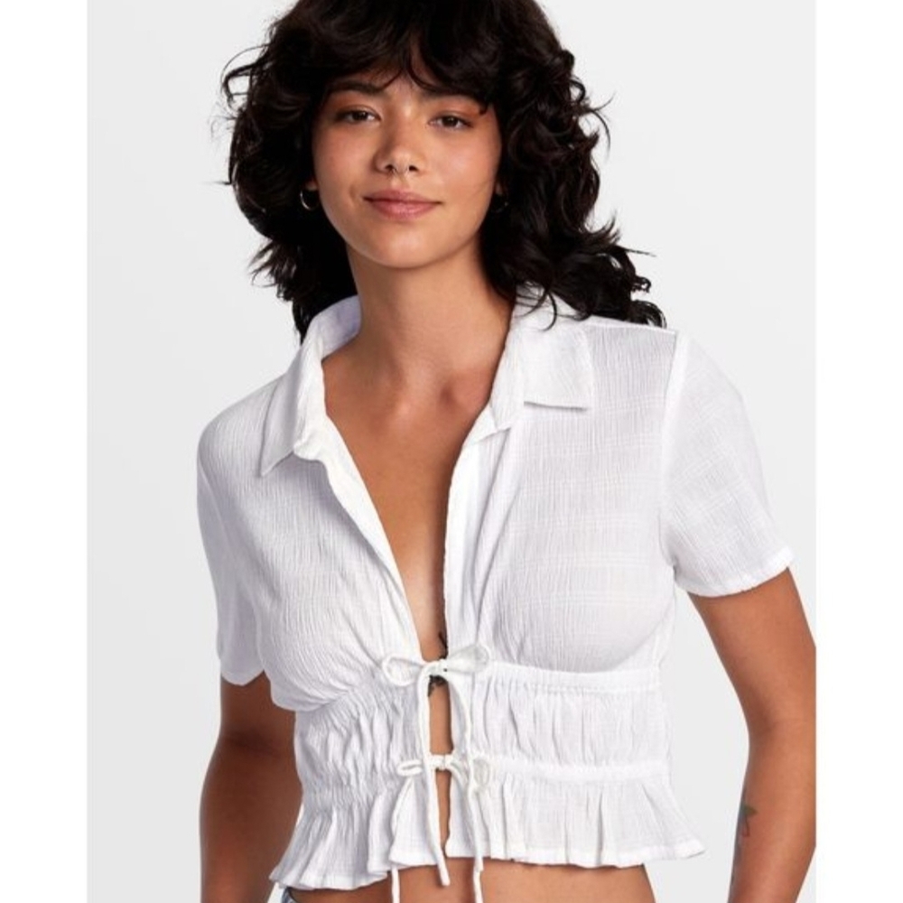 RVCA White Tie-Front Blouse